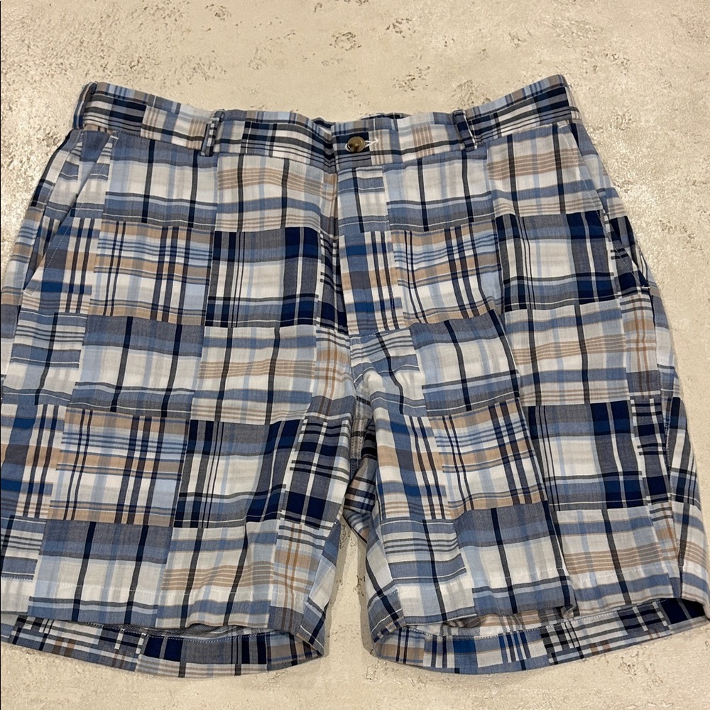 Peter Millar Navy and Beige Plaid Shorts